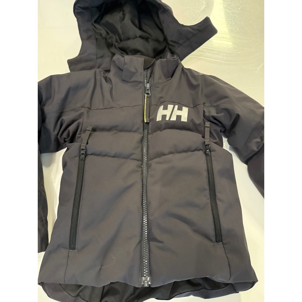 Helly Hansen Kids Ski Jacket Black Neon VizLite DT Reflective Winter Coat Hooded - Picture 2 of 12